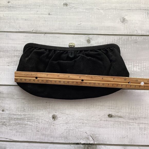 Black Fabric Formal Evening Clutch Purse‎ Bag Rhinestone Snap Closure - Picture 10 of 11